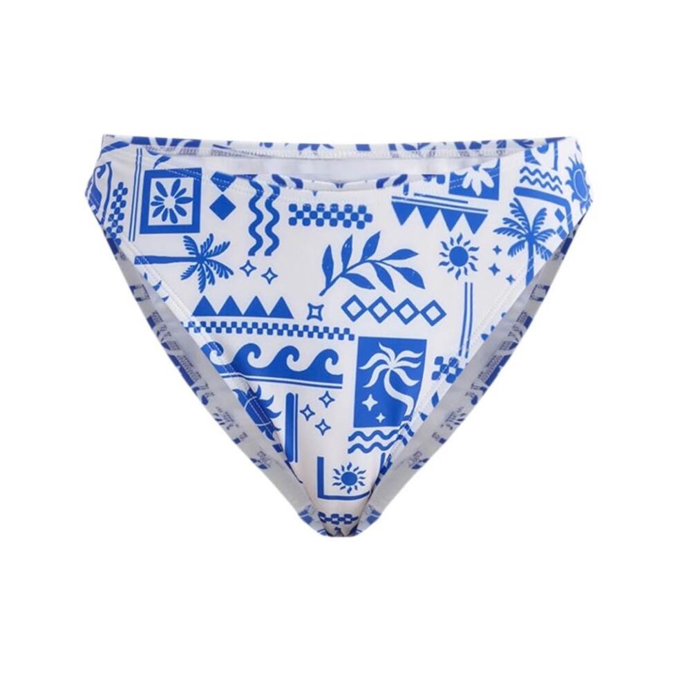 NEW No Boundaries‎ woman's Large 12-14 White with Blue Palms Waves Swim Bottoms